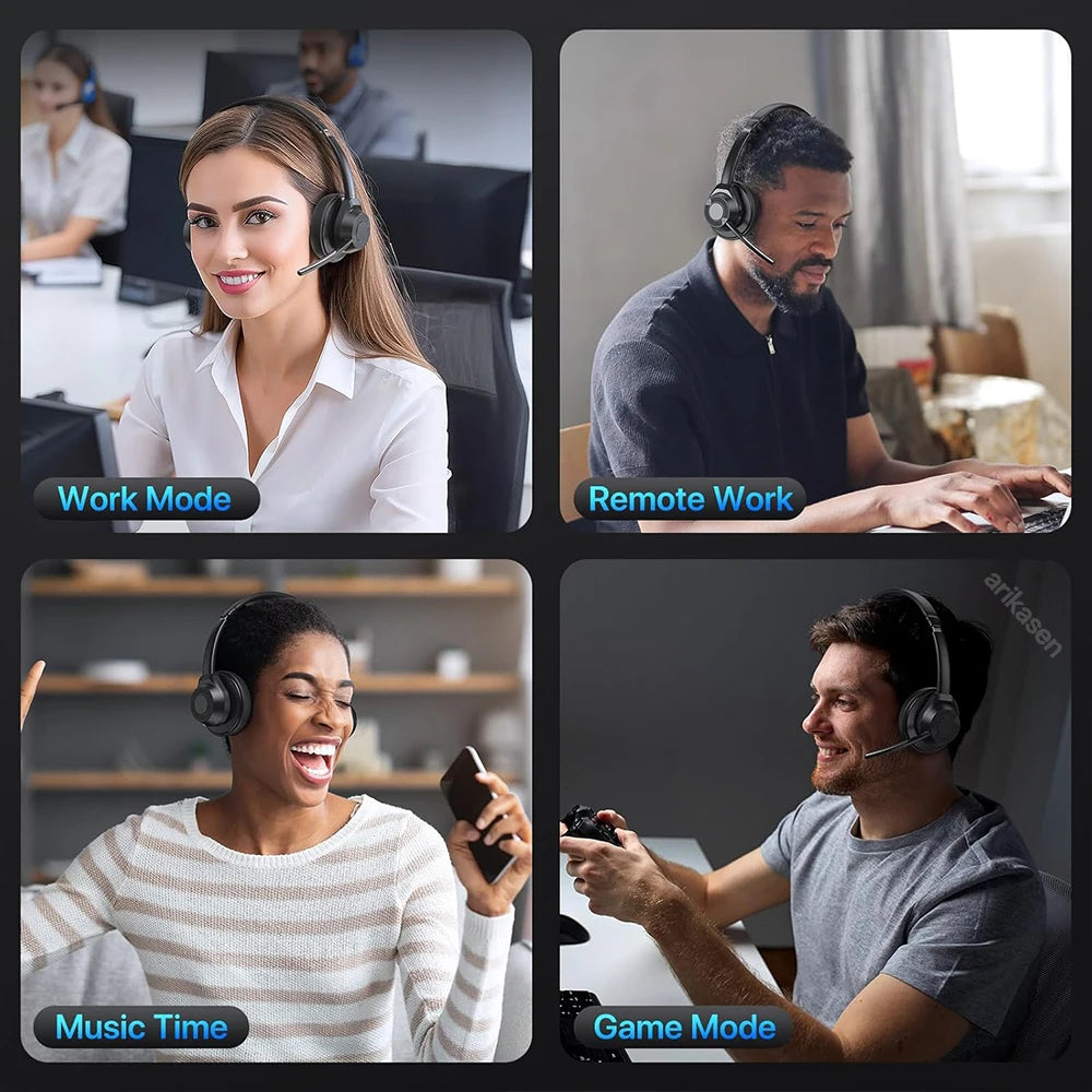 سماعة رأس لاسلكية بتقنية البلوتوث 5.4 مزودة بميكروفون وخاصية إلغاء الضوضاء وتقنية Multipoint Connect وسماعة رأس لاسلكية للعمل