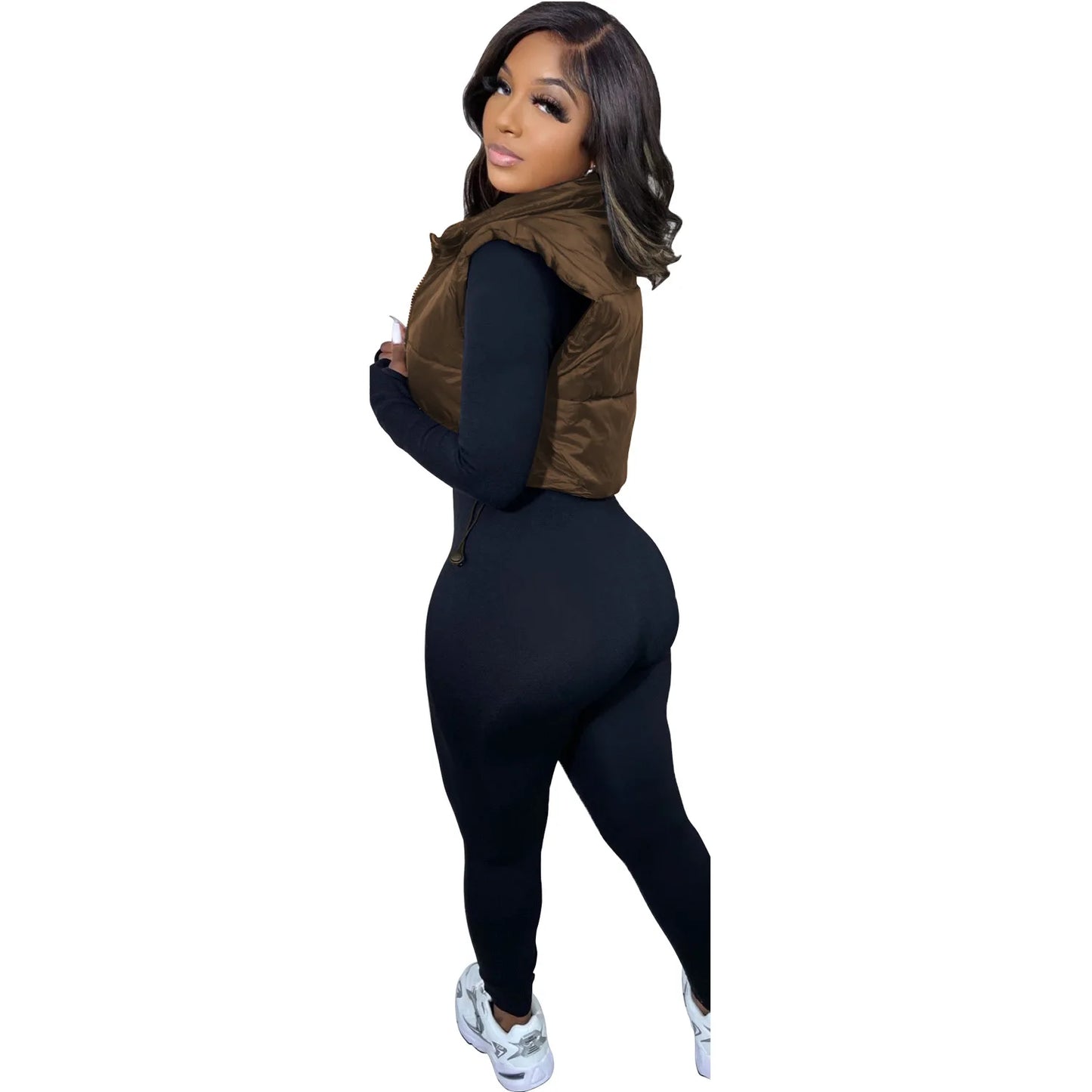 Women's Winter Vest Fashion Faux Leather Padded Jacket Coat Vintage PU Black And White Female Short Waistcoat Chic Clothes Tops