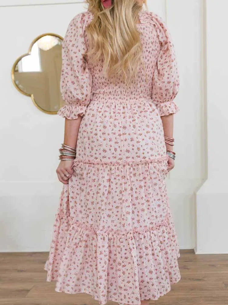 Women's Long Dresses Fashion Floral Ladies Dress Vestidos Vintage Holiday Long Dresses Maid Dress Vestidos Femal Elegant Dresses