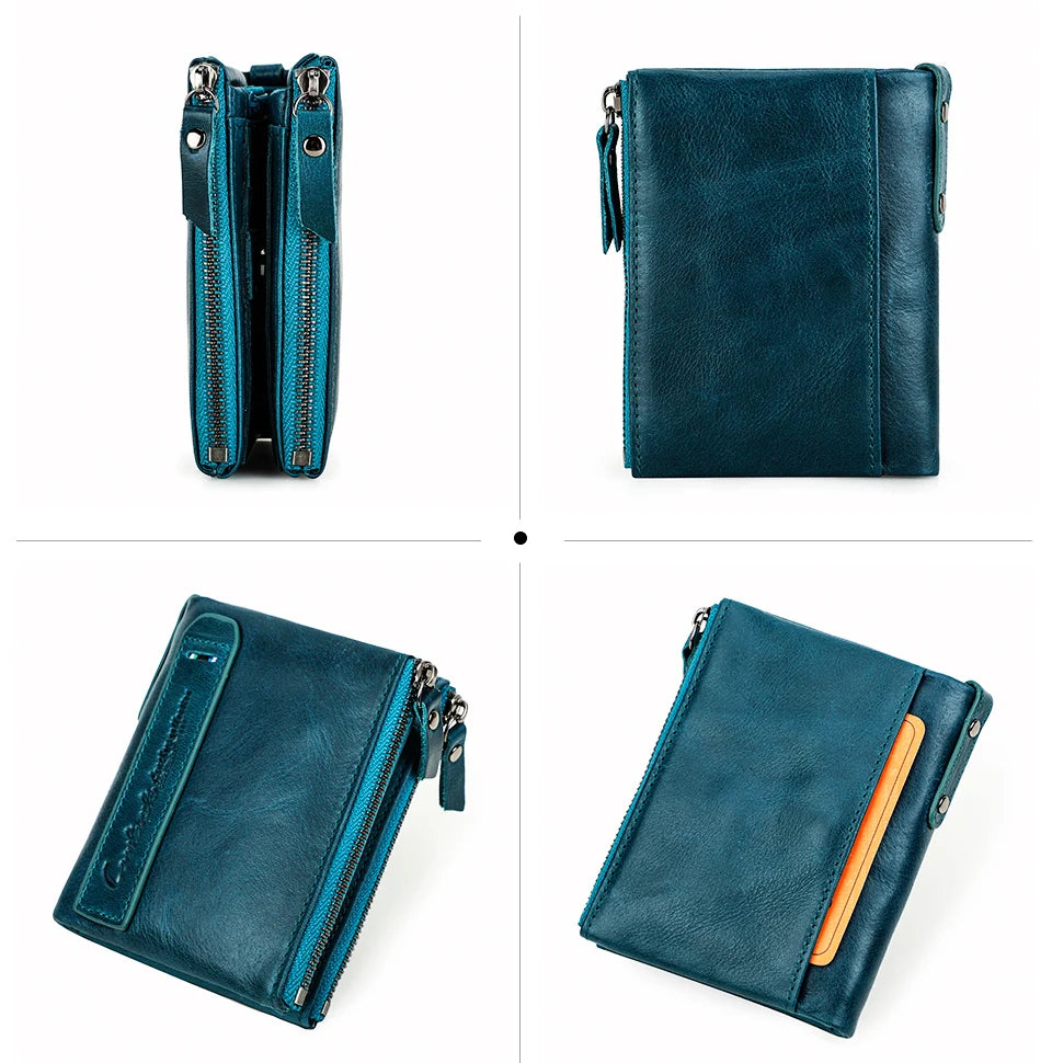 محفظة قصيرة من الجلد الأصلي للنساء من CONTACT'S، حامل بطاقات فاخر بتصميم محفظة عملات معدنية ومشبك نقود ومحفظة صغيرة للنساء والرجال