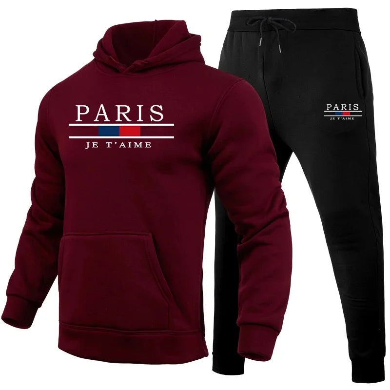 Men's outdoor sports set for autumn and winter: a two-piece hooded sweatshirt and sweatpants for fitness and casual jogging