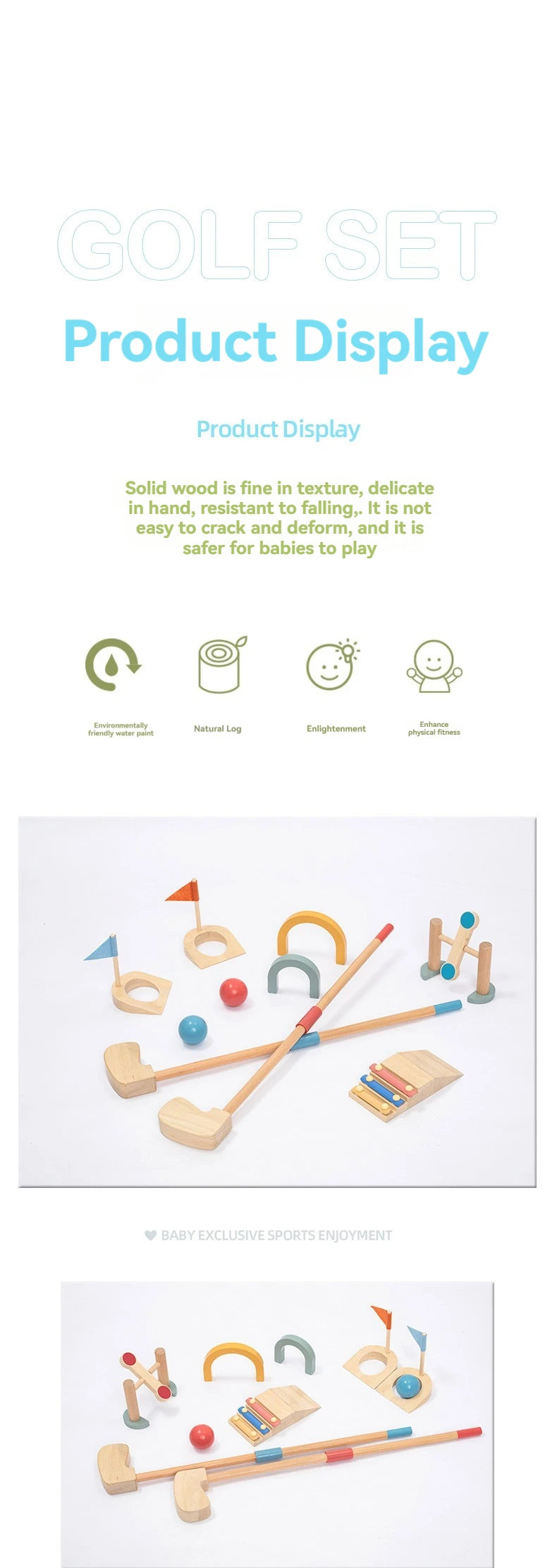 wooden Golf Toys Set for Kids Educational Golf Toys Kits for Toddlers Outdoor Lawn and Indoor Sports Toys for Toddlers  ﻿