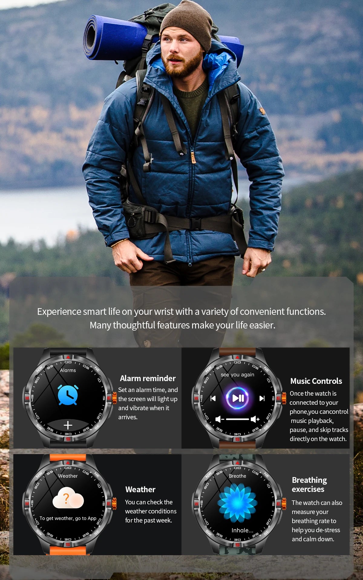 Outdoor Sports Smart Watch Men 1100mAh Large Battery Bluetooth Call 100+ Sports Modes Compass Waterproof Health Sport SmartWatch