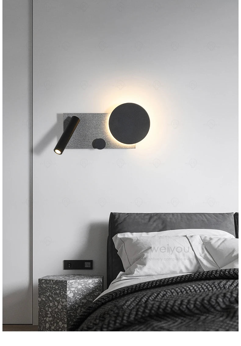 Bedroom bedside wall lamp with switch and spotlight, simple and modern Nordic creative personality, adjustable angle wall lamp