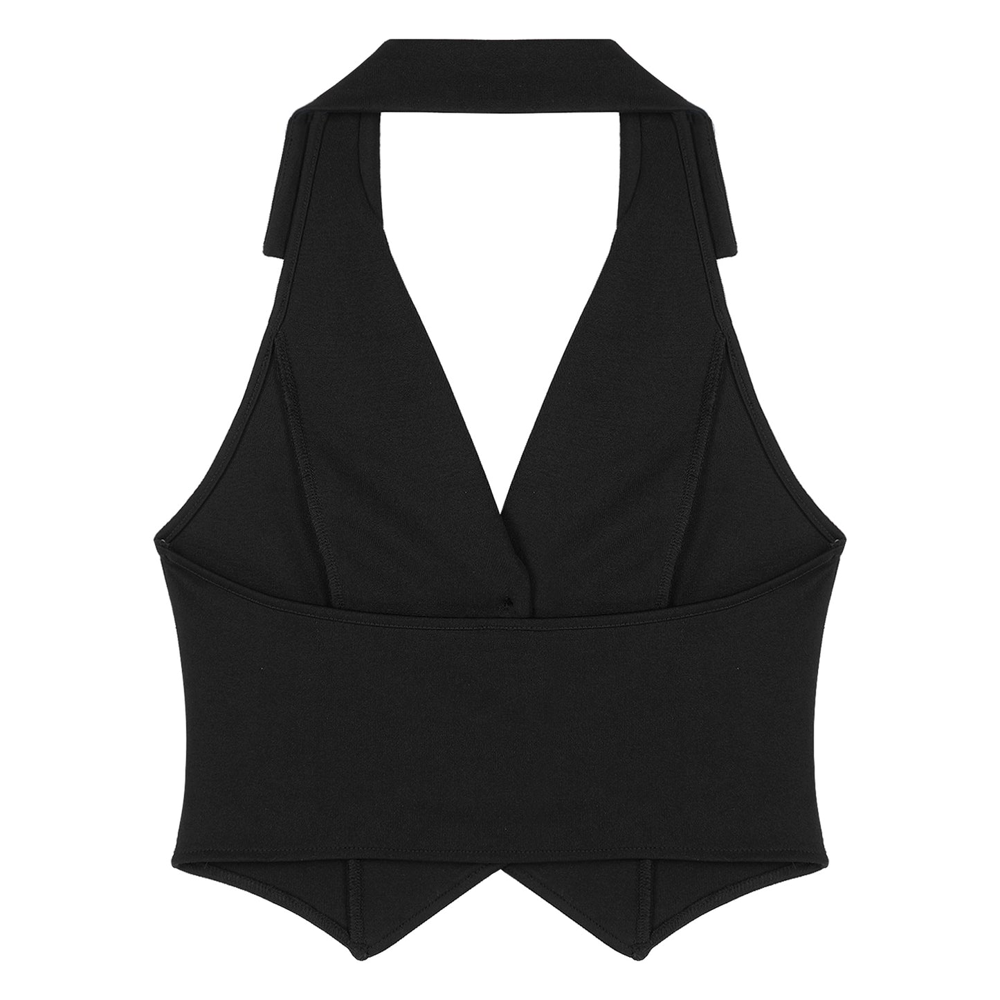 Womens Fashion Vest Shirts Separate Waistcoat Crop Tops Lapel Halter Backless Button Down Pointed Hem Vest for Party Formal Wear