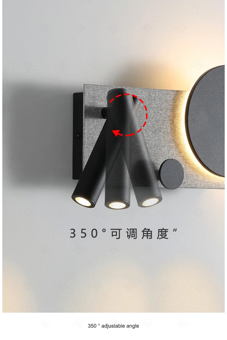 Bedroom bedside wall lamp with switch and spotlight, simple and modern Nordic creative personality, adjustable angle wall lamp