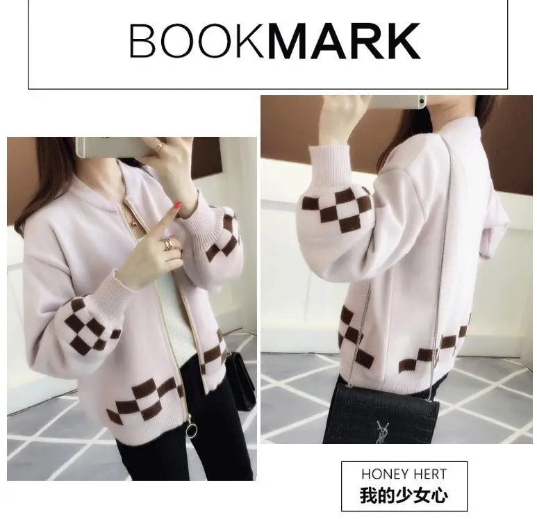 Women's Clothing Vintage Fashion Short Style Knit Cardigan Autumn Winter New Casual Loose O-neck Long Sleeve Sweaters Lady Tops
