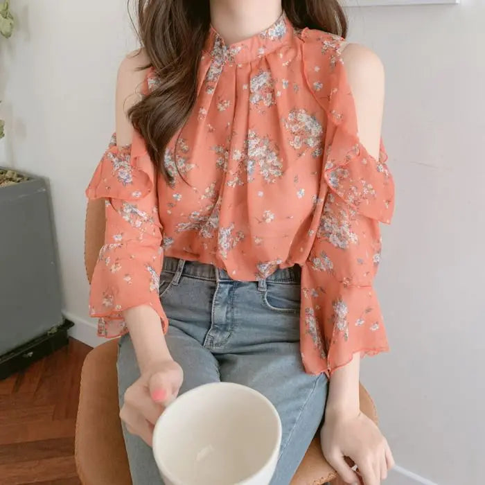 Fashion Woman Off Shoulder Blouse Shirts For Women Stylish Top long Sleeve Female Tops Elegant Chiffon Mujer Woman Clothes SwiftNest