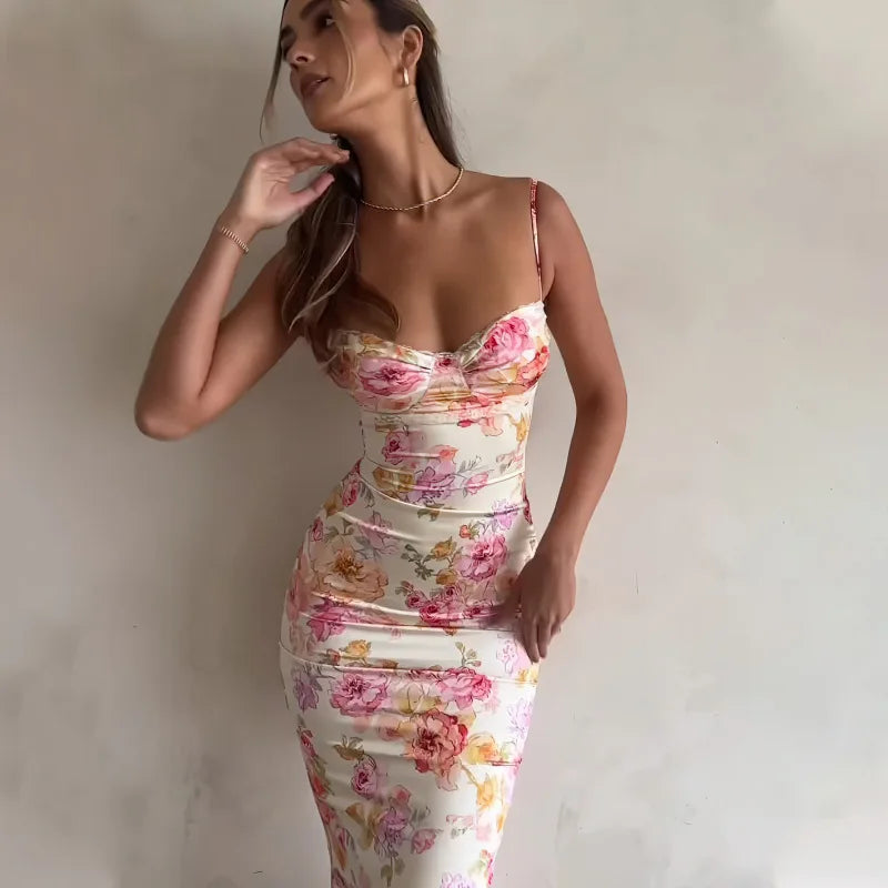Women's Clothing Summer Fashion New Fashion Printed Slim Sexy Backless Sling Dress