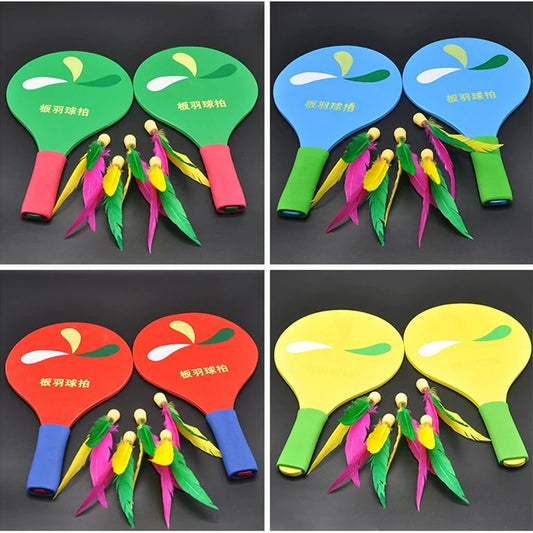 Adult Kids Toys Boys Girl Outdoor Interaction Catch Ball Games Wooden Plate Badminton Racket Shuttlecock Set Table Tennis Sports