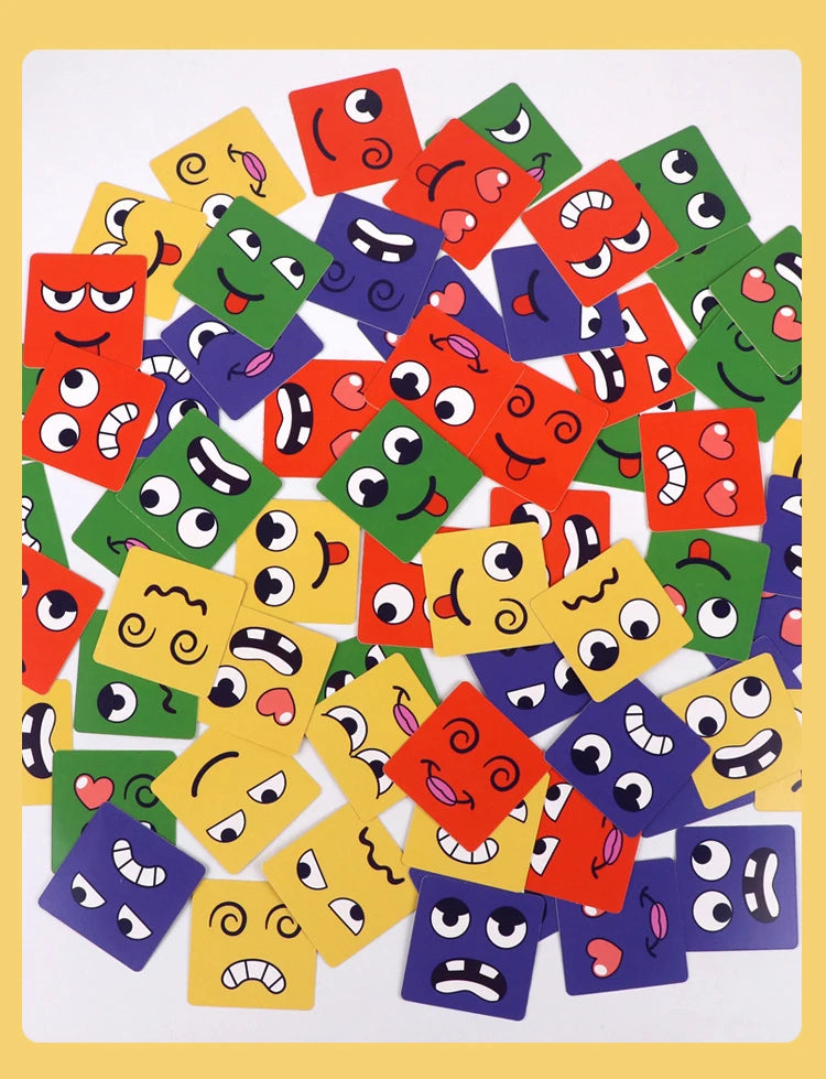 Kids Face Change Expression Puzzle Building Blocks Montessori Cube Table Game Toy Early Educational Toys for Boy s Children Gift