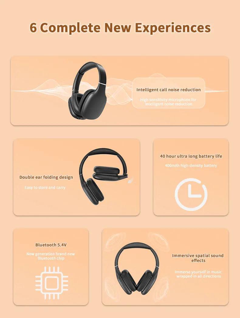 Bluetooth Headphones Over-Ear, Foldable Wireless and Wired Stereo Headset,Soft Earmuffs &Light Weight for Prolonged Wearing