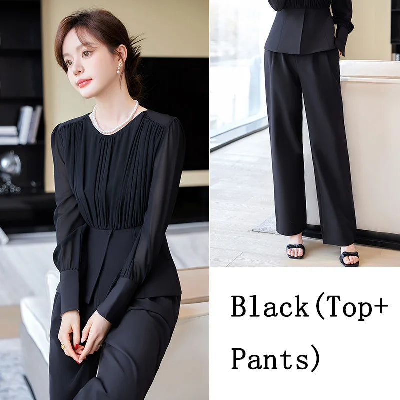Fashion Uniform Styles Spring Women Office Business Suits Female Pantsuits Ladies Work Wear Blazers Sets With Wide Leg Trousers SwiftNest