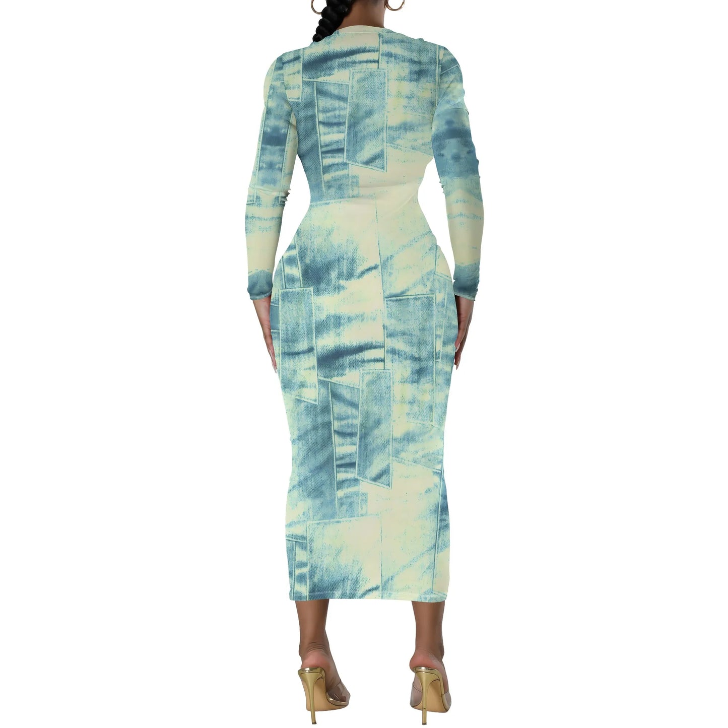 European and American women's fashion temperament casual print slim black dress