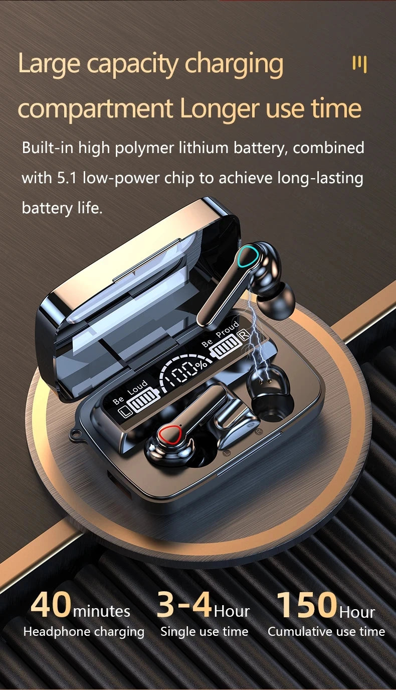 M19 Bluetooth Wireless Headset 5.3 Bluetooth Earphones IPX5 Waterproof Headsets with Mic HiFi Stereo Music Earbuds for All Phone