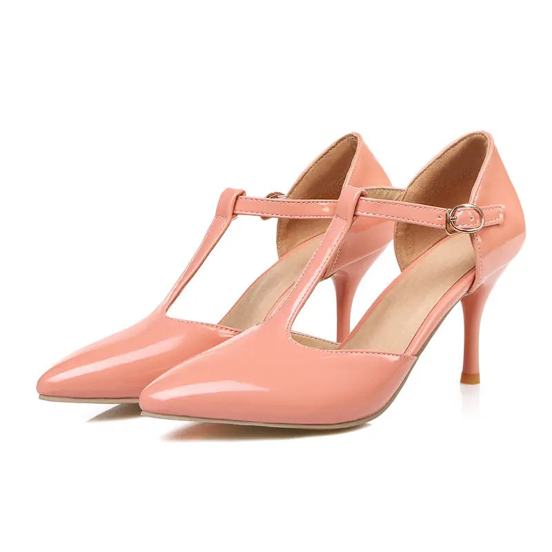 Women's High Heels Pumps D'Orsay Shoes Large Size 48 Sweet Point Toe Summer Sandals T-straps Red Pink Gold Heeled Wedding Shoes