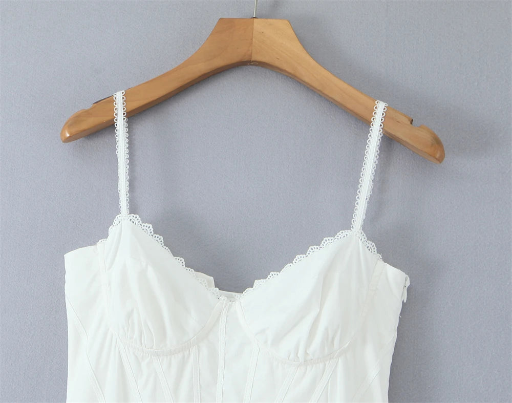 Women Dress 2025 New Fashion Summer Vintage White Lace-Panelled Cotton Dresses for Women Elegance Chic Ladies Midi Dress