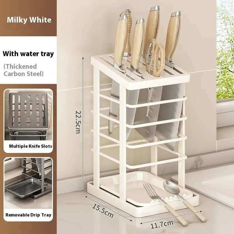 Kitchen Countertop Companion: Multi-function Dish Rack, Knife Holder and Tool Storage with Drain Tray
