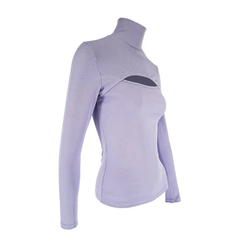 Women Fashion T-shirt New Autumn Winter Sexy Hollow Out Versatile Turtleneck Tees Casual Slim Streetwear Long Sleeves T-shirt