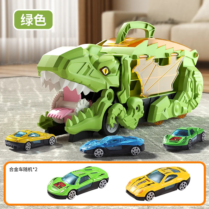 Dinosaur Toys for Kids Boys Ages 3-5, Car Track Set Dinosaur Transport Truck with Diecast Cars that Transform into Dinosaurs