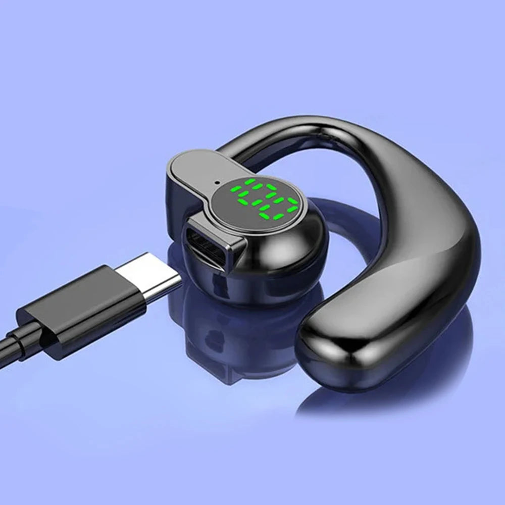 Bluetooth 5.4 Wireless Headset, Long Battery Life Hanging Ears,Start Noise Reduction Digital Display Sports Sleep Music Earring