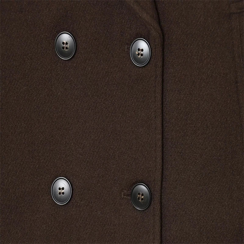 2025 Autumn Women's Urban Fashion Classic Dark Brown Double-Breasted Short Coat