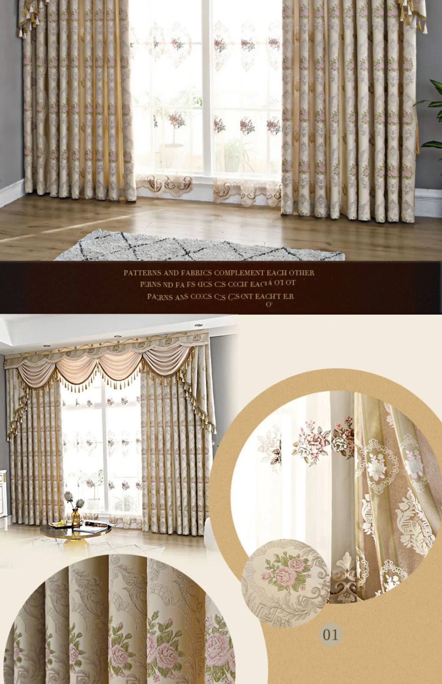 European-style Curtains Simple European Beige Living Dining Room Bedroom Two-story Full-shading Window Curtain Finished Product
