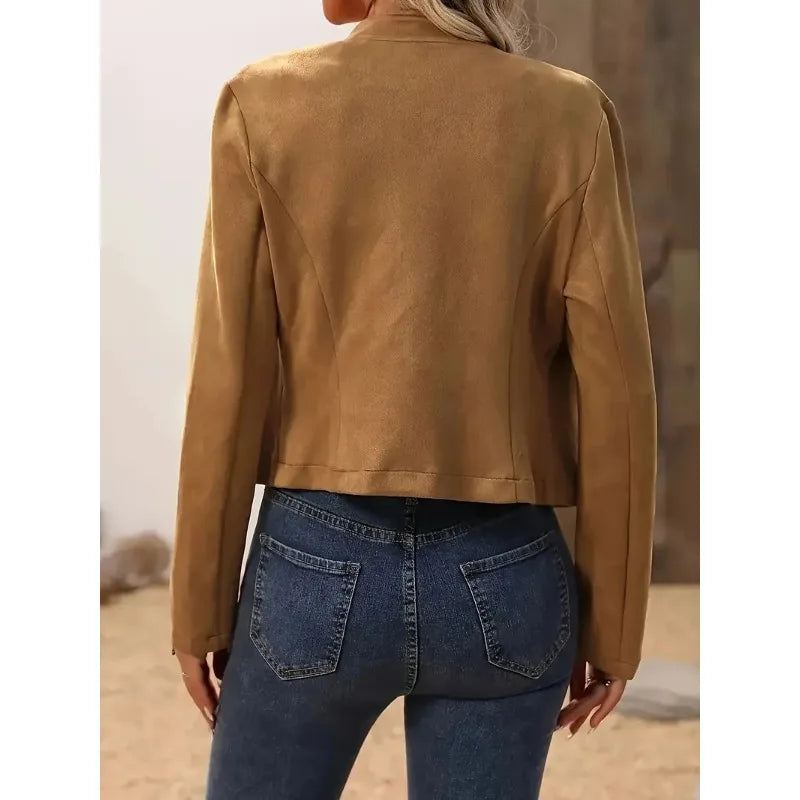 Women's Fashion Stand Neck Long Sleeve Jacket Short Coat Ladies Casual Solid Slim Double-breasted Blazer Elegant Lady Jackets SwiftNest