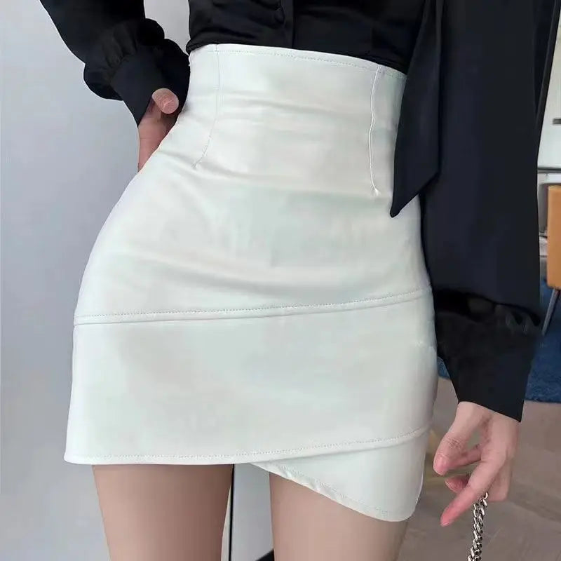 Women Clothing 2025 Autumn Korean Fashion Sexy Irregular Bodycon Mini Skirts Female High Waist Solid PU Leather Skirt Y2K Faldas