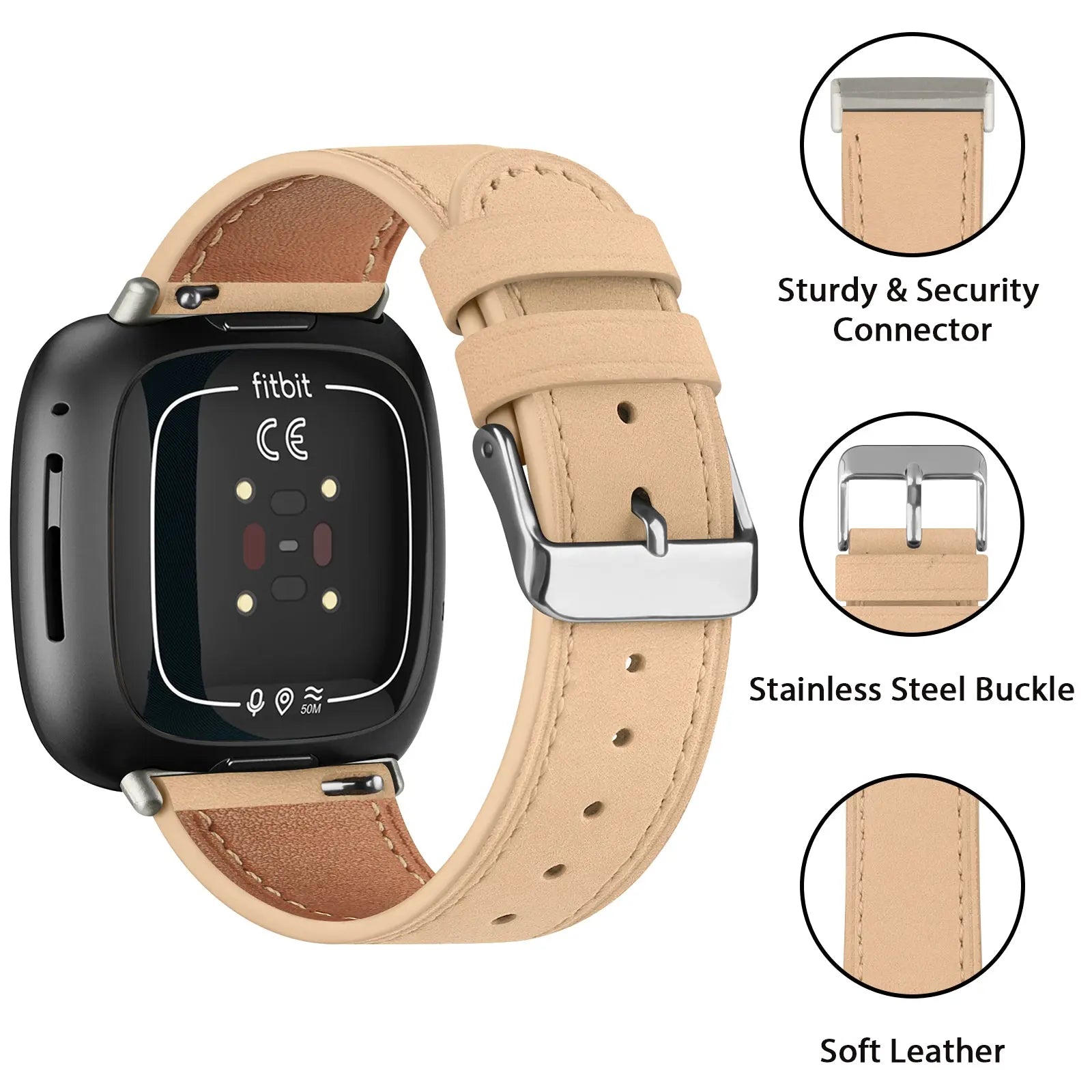 Genuine Leather Band For Fitbit Versa 3/Versa 4 Strap Bracelet For Fitbit Sense/Sense 2 Watch Band Adjustable Wristband SwiftNest