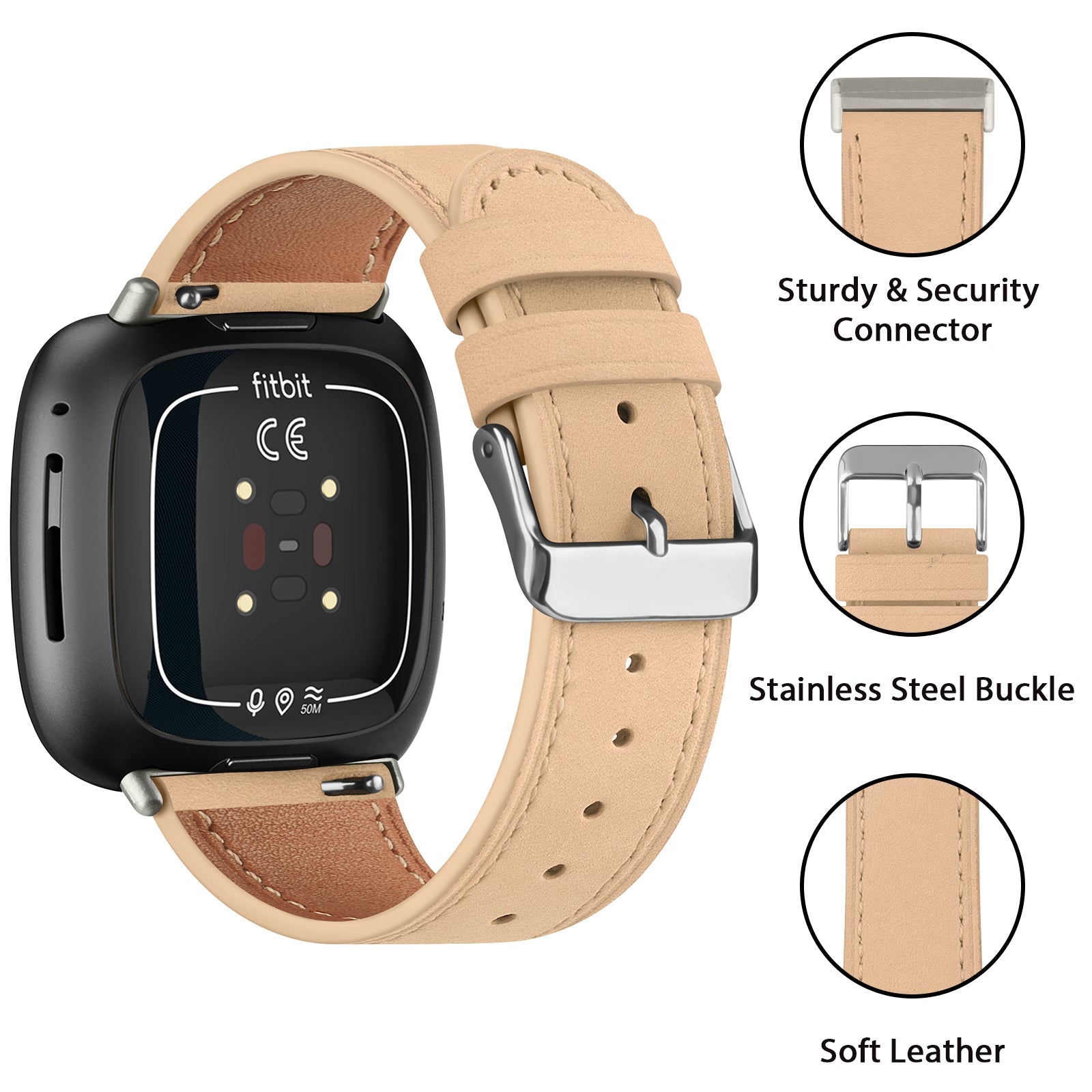 Genuine Leather Band For Fitbit Versa 3/Versa 4 Strap Bracelet For Fitbit Sense/Sense 2 Watch Band Adjustable Wristband SwiftNest