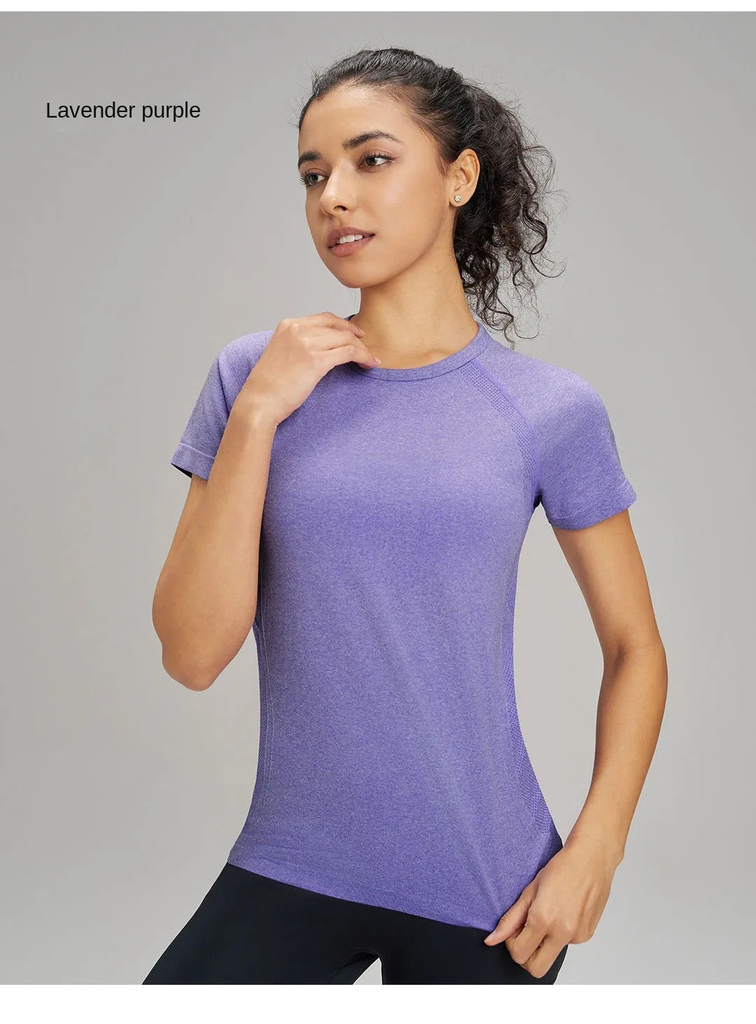 Outdoor yoga T-shirt, quick drying solid color sportswear, casual running, quick drying fitness training, short sleeved women