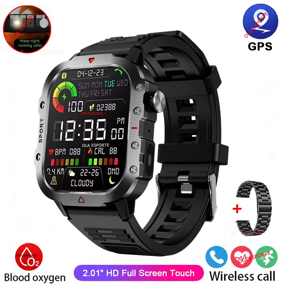Outdoor Sports Smart Watch 2.01 Inch AMOLED Screen LED Flashlight Bluetooth Talking Smart Watch for Men Women Holiday Gifts 2025