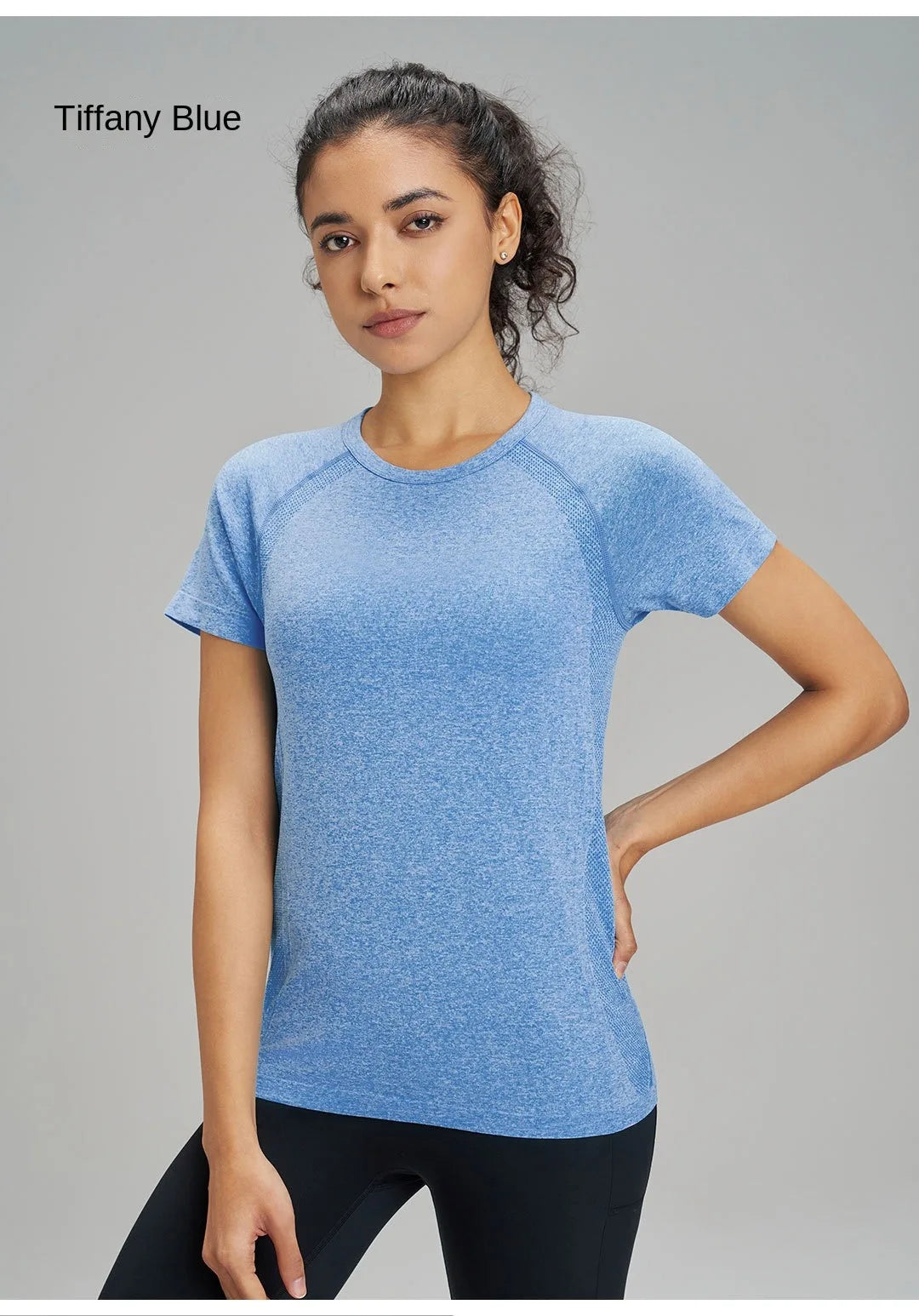 Outdoor yoga T-shirt, quick drying solid color sportswear, casual running, quick drying fitness training, short sleeved women