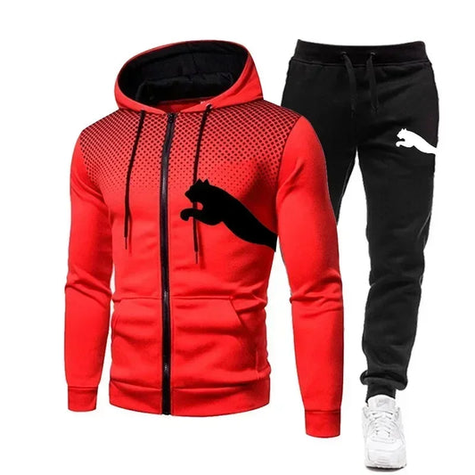 The features of men's outdoor casual sportswear are fashionable, with hooded zippered jackets, sweatshirts and sportswear pants