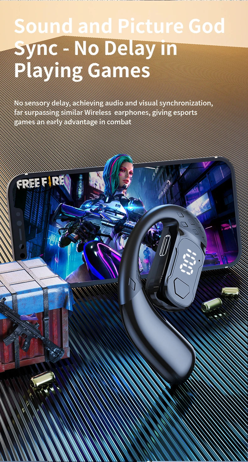 سماعة رأس لاسلكية بتقنية البلوتوث 5.4 مفتوحة بزاوية 180 درجة مع شاشة عرض LED للبطارية على كلا الأذنين وميكروفون وسماعة أذن