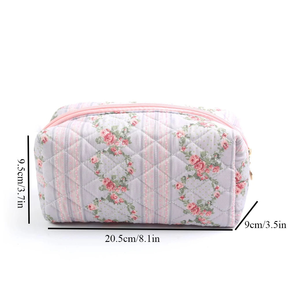 Floral Cosmetic Bag For Women And Girls Quilted Makeup Accessories Pouch For Travel Daily Travel Use Skincare Bag Multipurpose