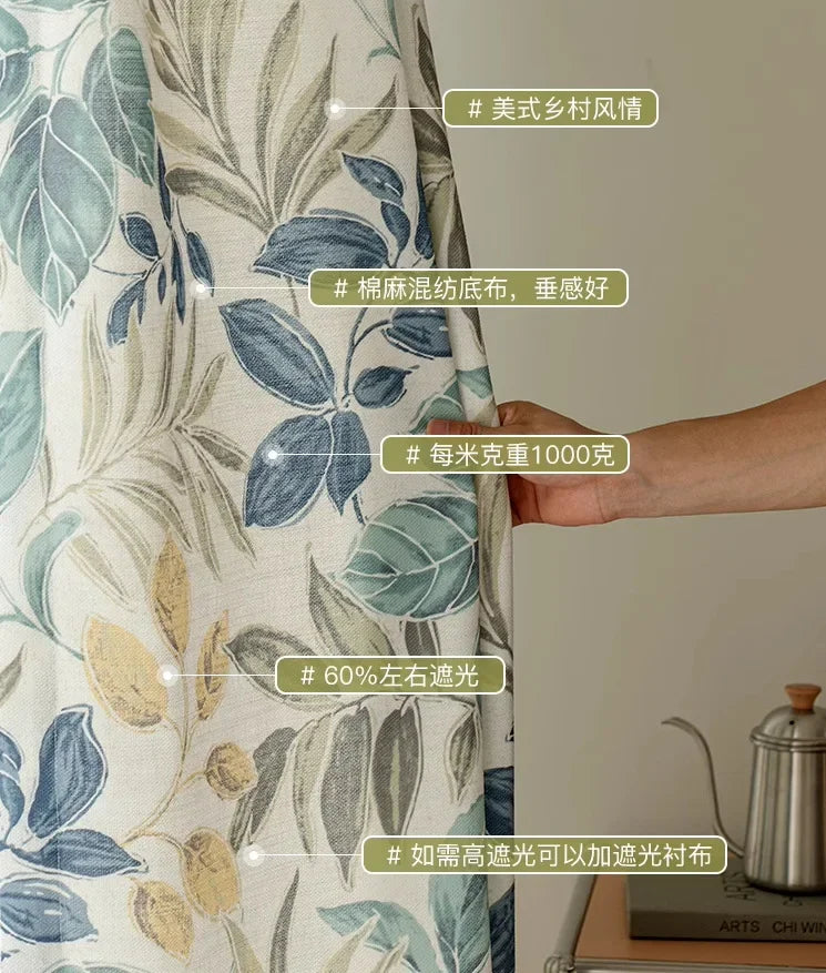 Curtains for Living Dining Room Bedroom  Autumn Maple Leaves American Country Pastoral Retro Cotton Linen Thick Korean Style