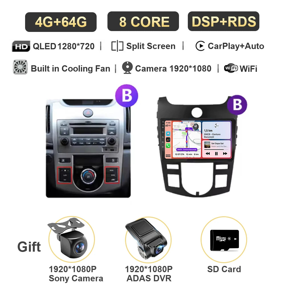 Android For KIA Forte Cerato 2 Porte Koup 2008 2009 2014 Auto Car Intelligent Systems AutoMotiveCarplay Auto Screen Wireless