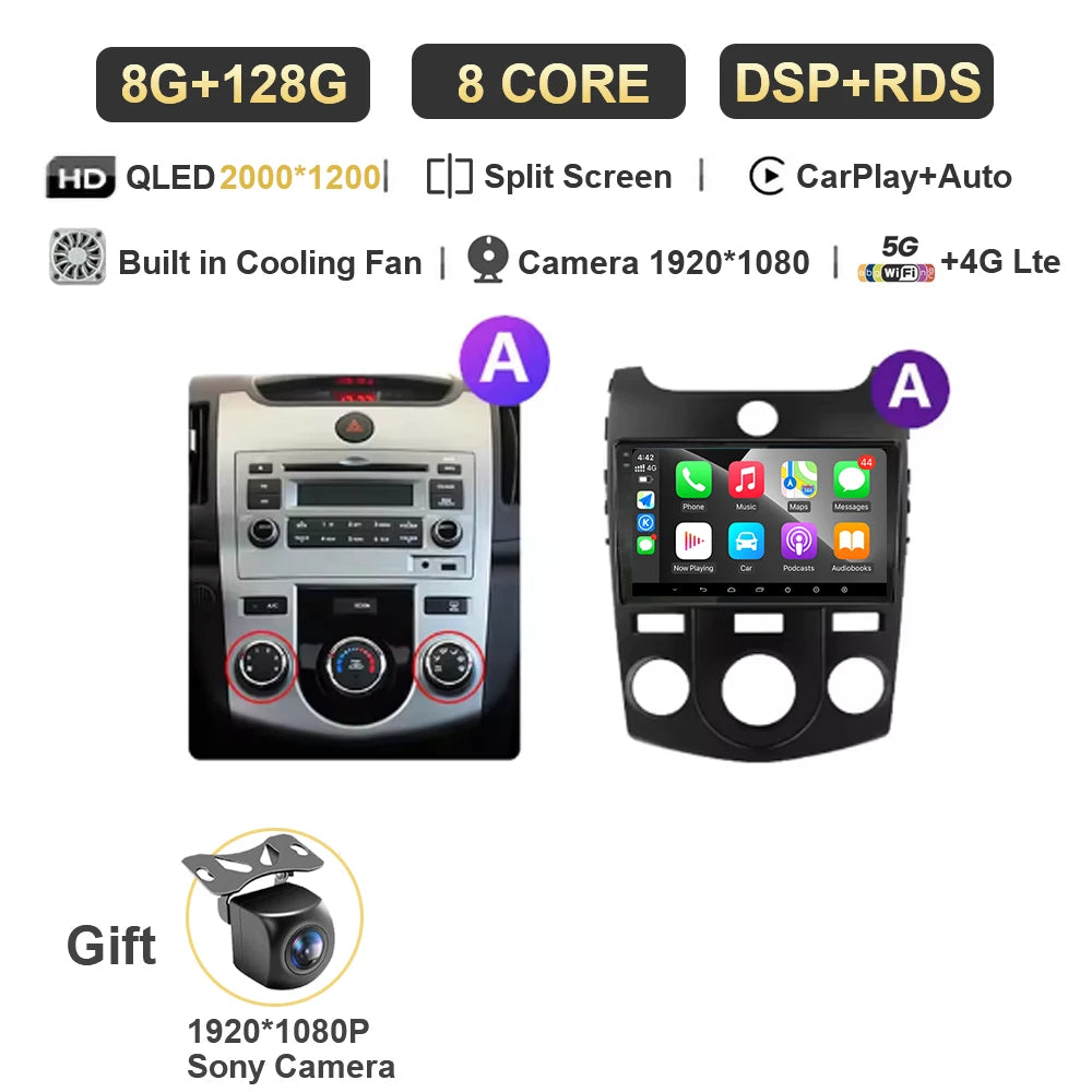 Android For KIA Forte Cerato 2 Porte Koup 2008 2009 2014 Auto Car Intelligent Systems AutoMotiveCarplay Auto Screen Wireless