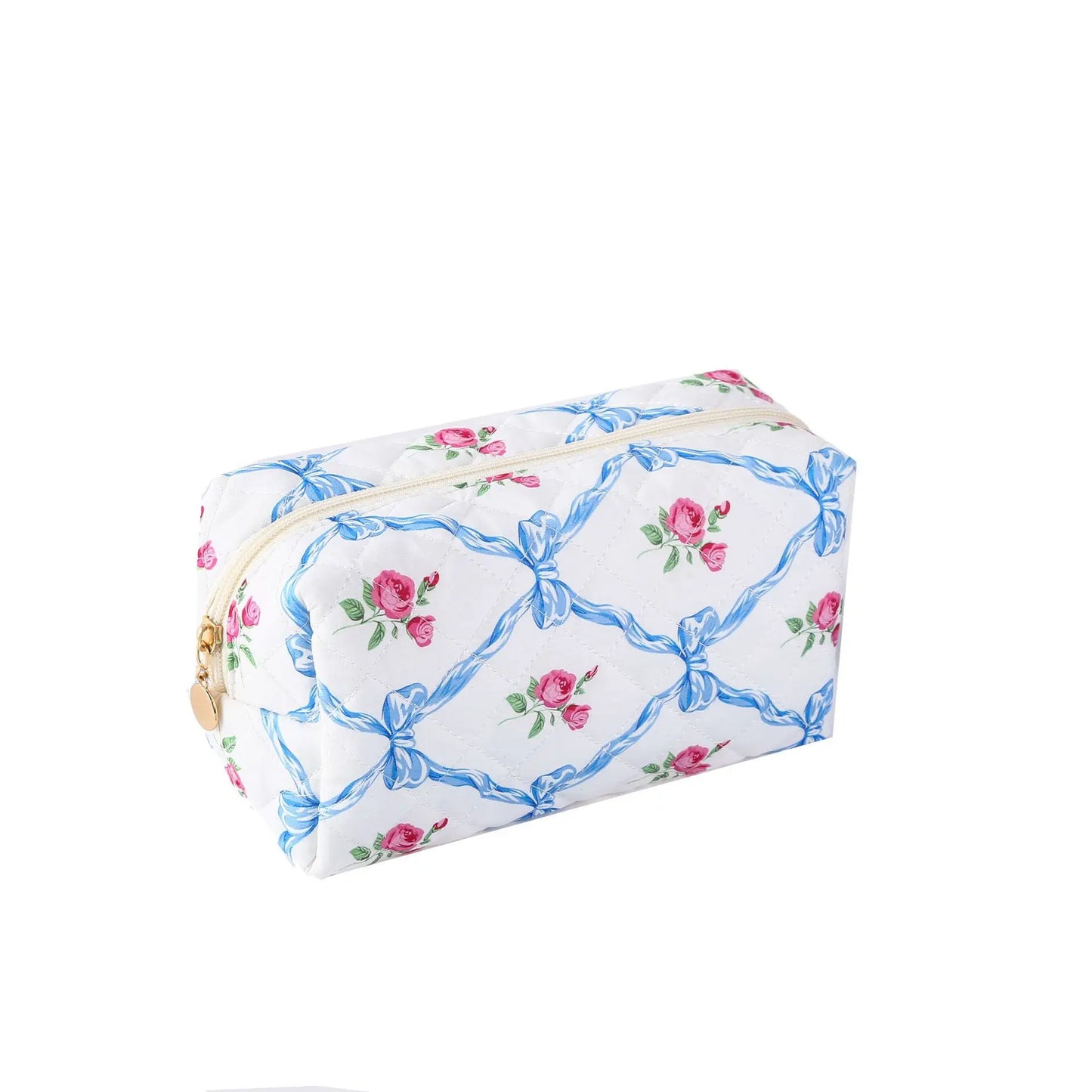Floral Cosmetic Bag For Women And Girls Quilted Makeup Accessories Pouch For Travel Daily Travel Use Skincare Bag Multipurpose
