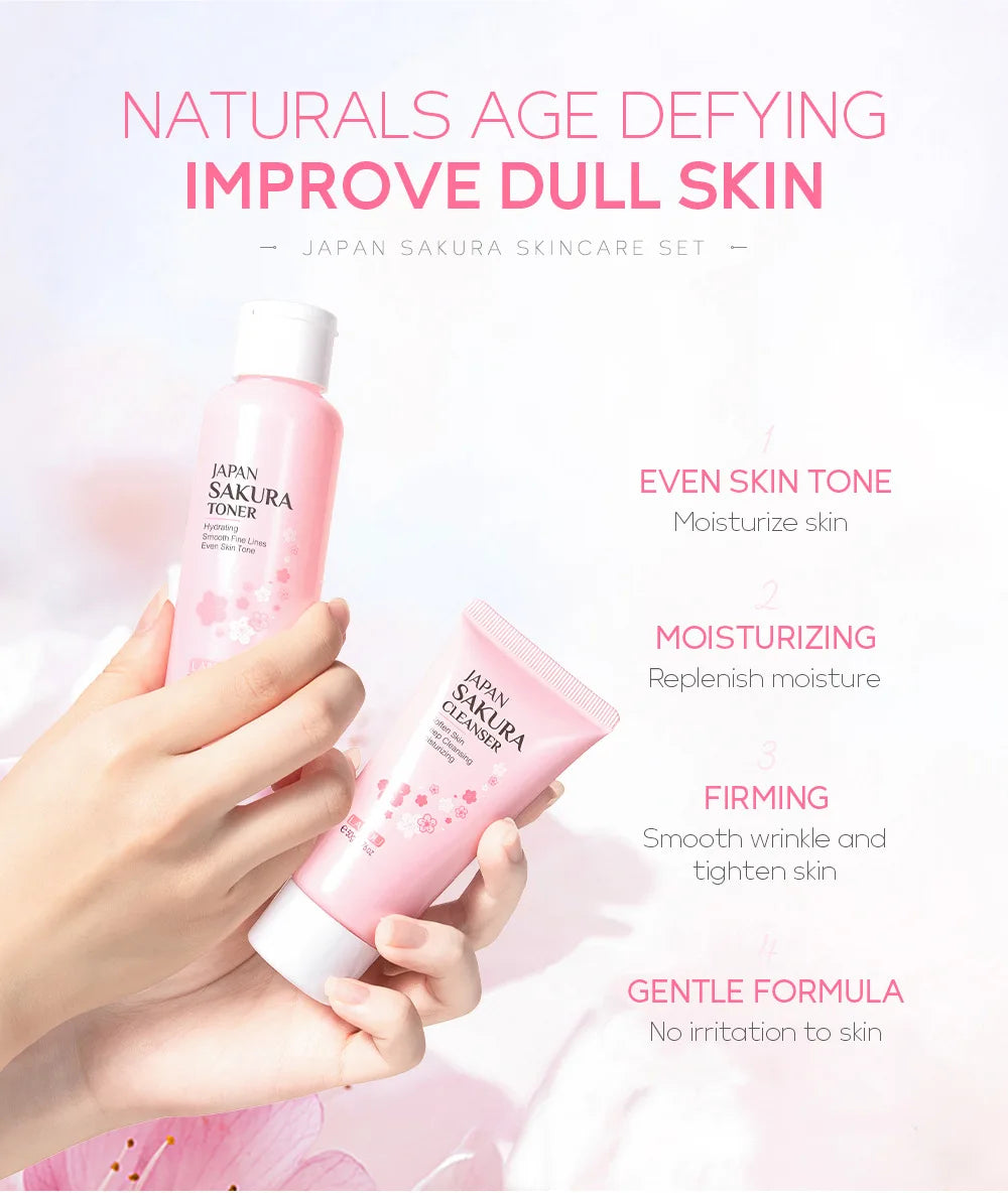 Laikou 6pcs/set Sakura Skin Care Sets Facial Cleanser Moisturizing Eye Creams Face Cream Serum Lotion Skin Care Kit