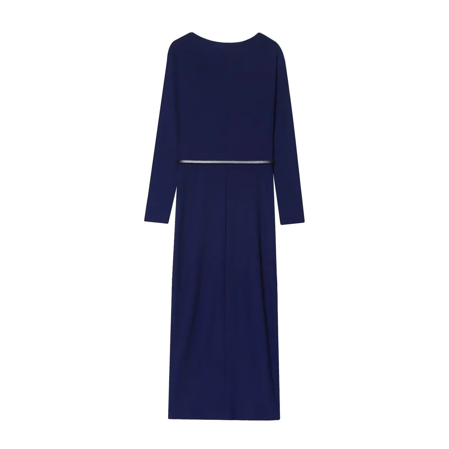 European-style new women's fashion dress, versatile and elegant, solid color, simple and slimming, with a belt and pleats.