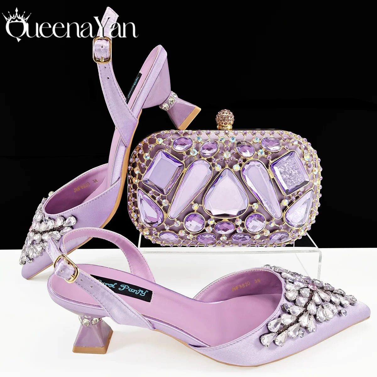 Queena Yan Italian shoes and handbags accessory set with rhinestone metal embellishments Wedding shoes Bridal shoes Designer