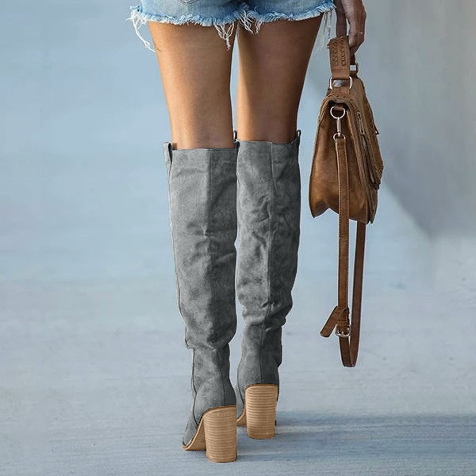 Winter Women Shoes Sexy High Pointed Toe Solid Color Slip-On Flock Warm Over The Knee Boots Ladies Mature Party Elegant Boots