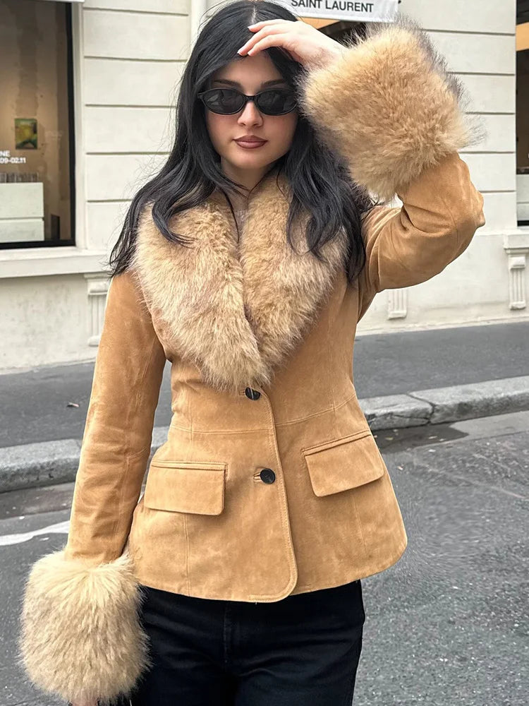 HH Women Winter Fashion Turn-down Collar Solid Straight Blazer Slim Fit Long Sleeve One Button Pocket Streetwear Suit Jacket SwiftNest