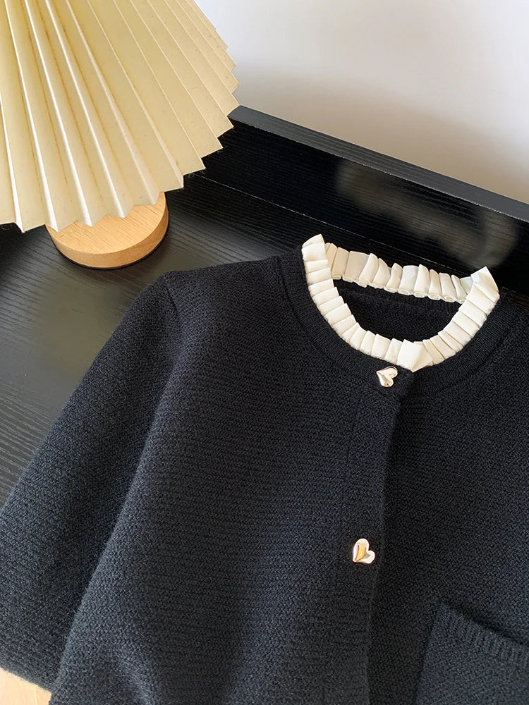 Women's Clothing 2025 Autumn New Love Button Knitted Cardigan Jacket Lazy Style Sweet Fashion Sweater Tops