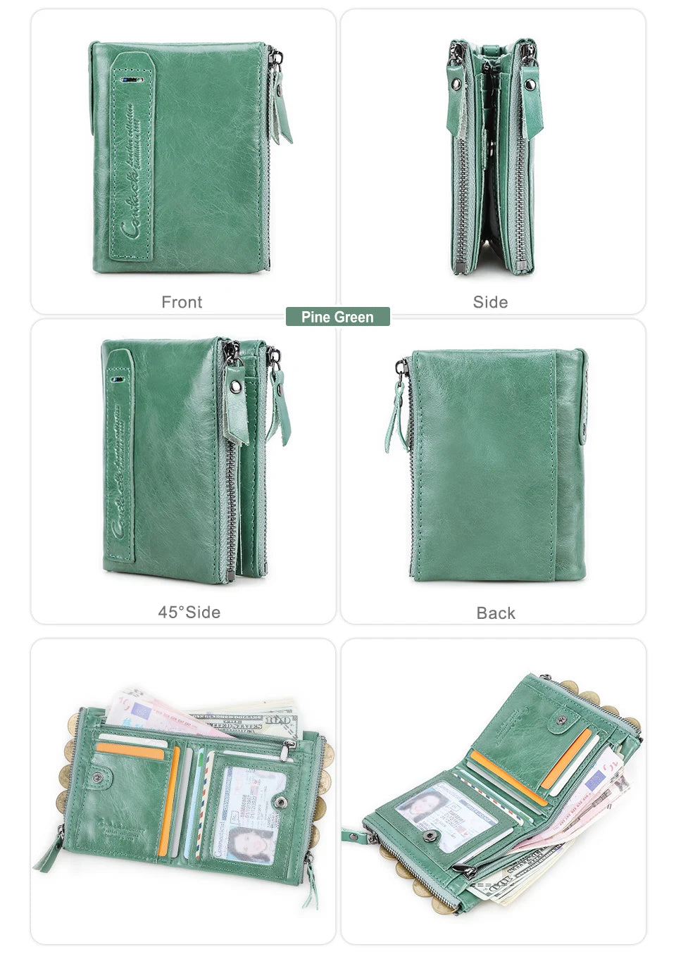 محفظة قصيرة من الجلد الأصلي للنساء من CONTACT'S، حامل بطاقات فاخر بتصميم محفظة عملات معدنية ومشبك نقود ومحفظة صغيرة للنساء والرجال