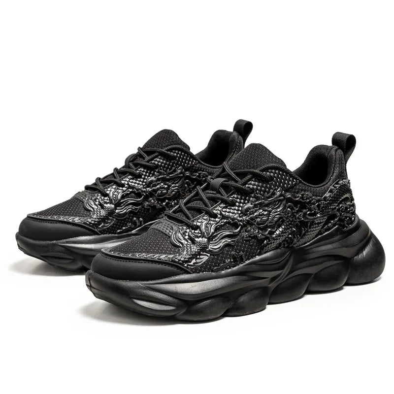 Men Casual Sneakers Cool Chinese Dragon Relief Shoes Luminous Platform Tennis Running Sport Shoe Lovers Walking Jogging Trainers
