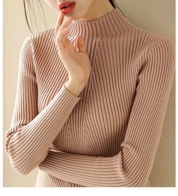 2025 Women Fashion Chic Knitted Tops Autumn Winter Turtleneck Sweater Women Pullovers Long Sleeve Jumper Pull Femme Clothing